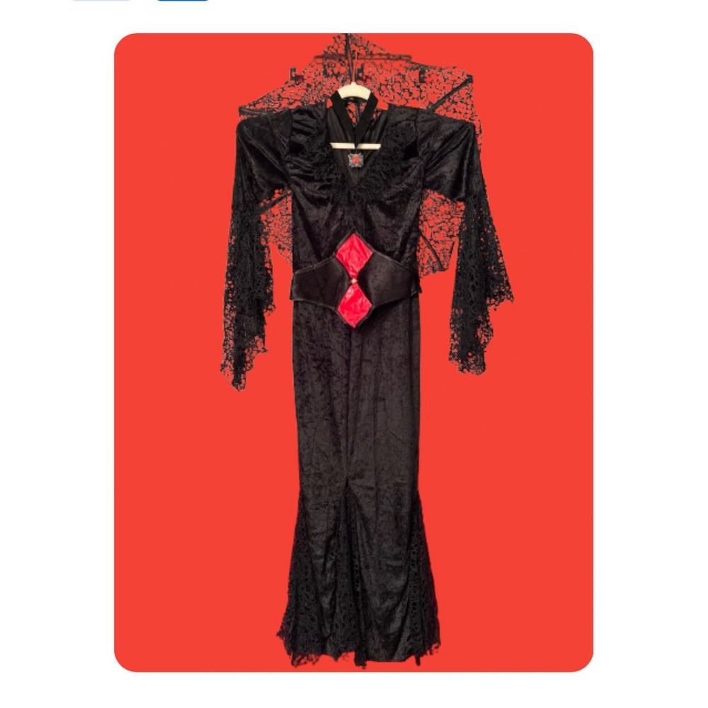 Spirit The Black Widow Gown Belt Web Wings Lace Gloves ‎ XL